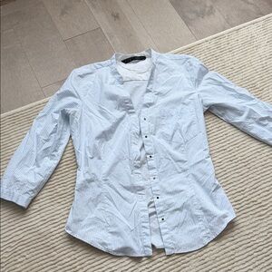 Zara Men's Sky Blue Striped Button Down Shirt